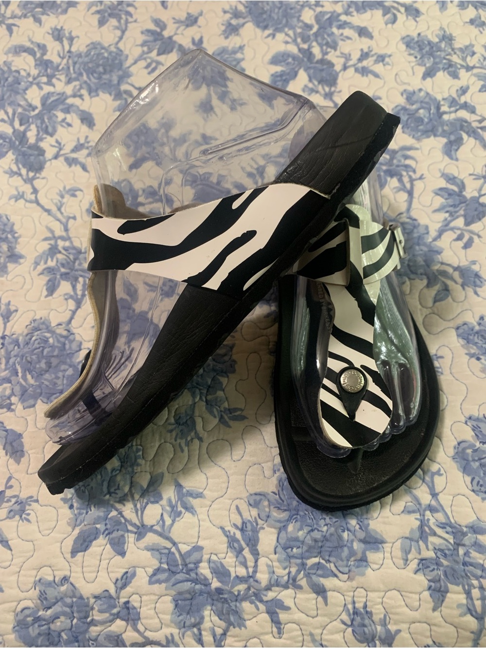 Birkenstock Zebra-Print Thong Sandals in Black & White